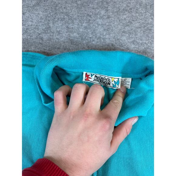Vintage Y2K Michael Jackson MJ 1/4 Zip Polo Shirt Mens Large Blue Long Sleeve - Picture 6 of 7